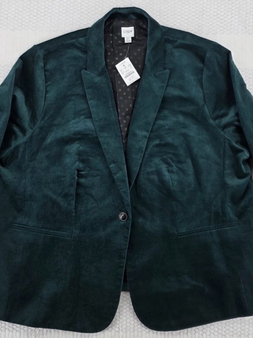 NWT J. Crew Factory $218 Velvet One Button Blazer Forest Green Size 24
